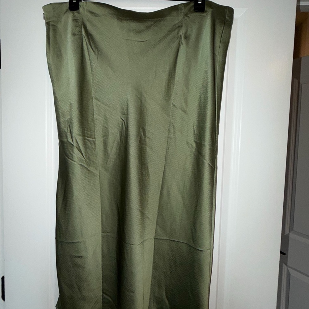 Olive Green Satin Maxi Skirt